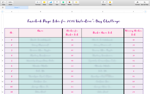 Valentine's Day Challenge 2016 Spreadsheet