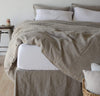 bedroom with 100% linen fitted sheet white color