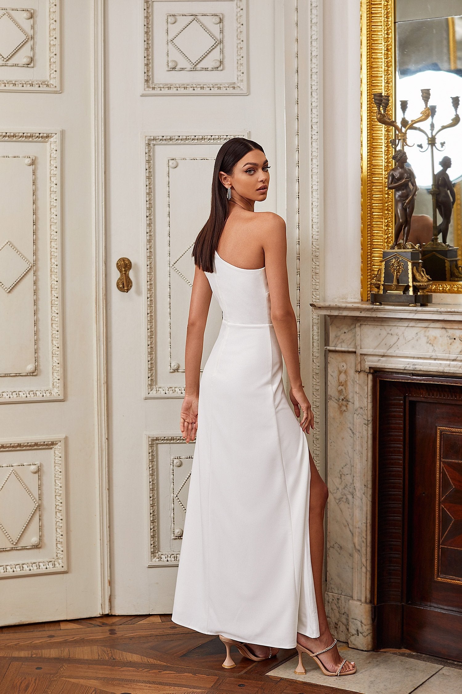 white one shoulder formal dress