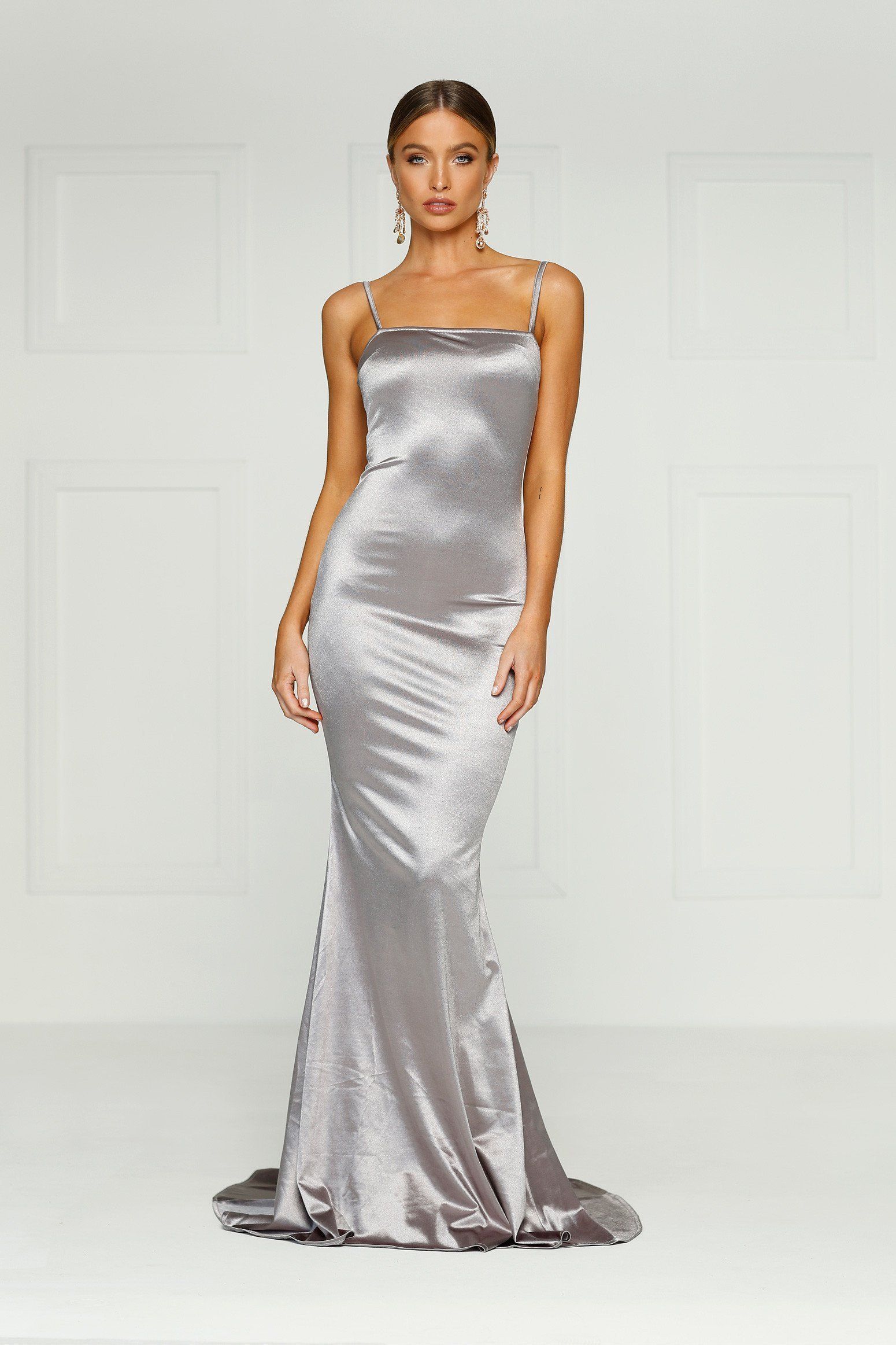 silver satin gown