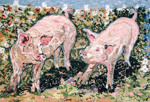 Pigs. Designed and punched by Rebecca Dufton, Cumberland, Ontario, Canada.