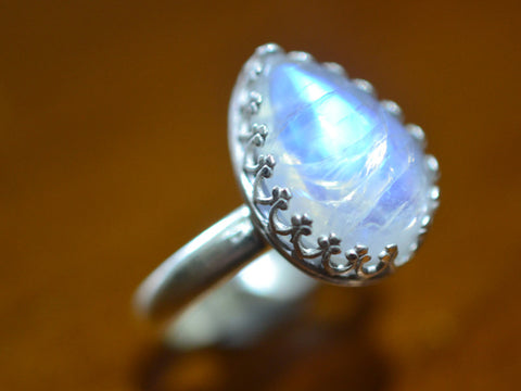 Teardrop Rainbow Moonstone Ring