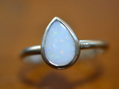 Teardrop White Opal Ring