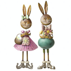 Free standing girl and boy rabbit ornament