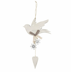 Neutral Dove Hanger with metal flowers, Shabby Chic