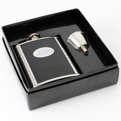 Personalised hip flask leather and steel