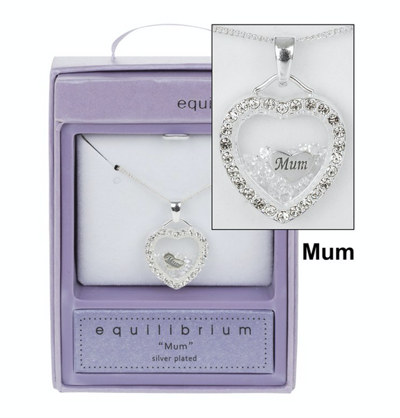 Equilibrium Silver Plated Crystal Set Pendant Necklace Mum