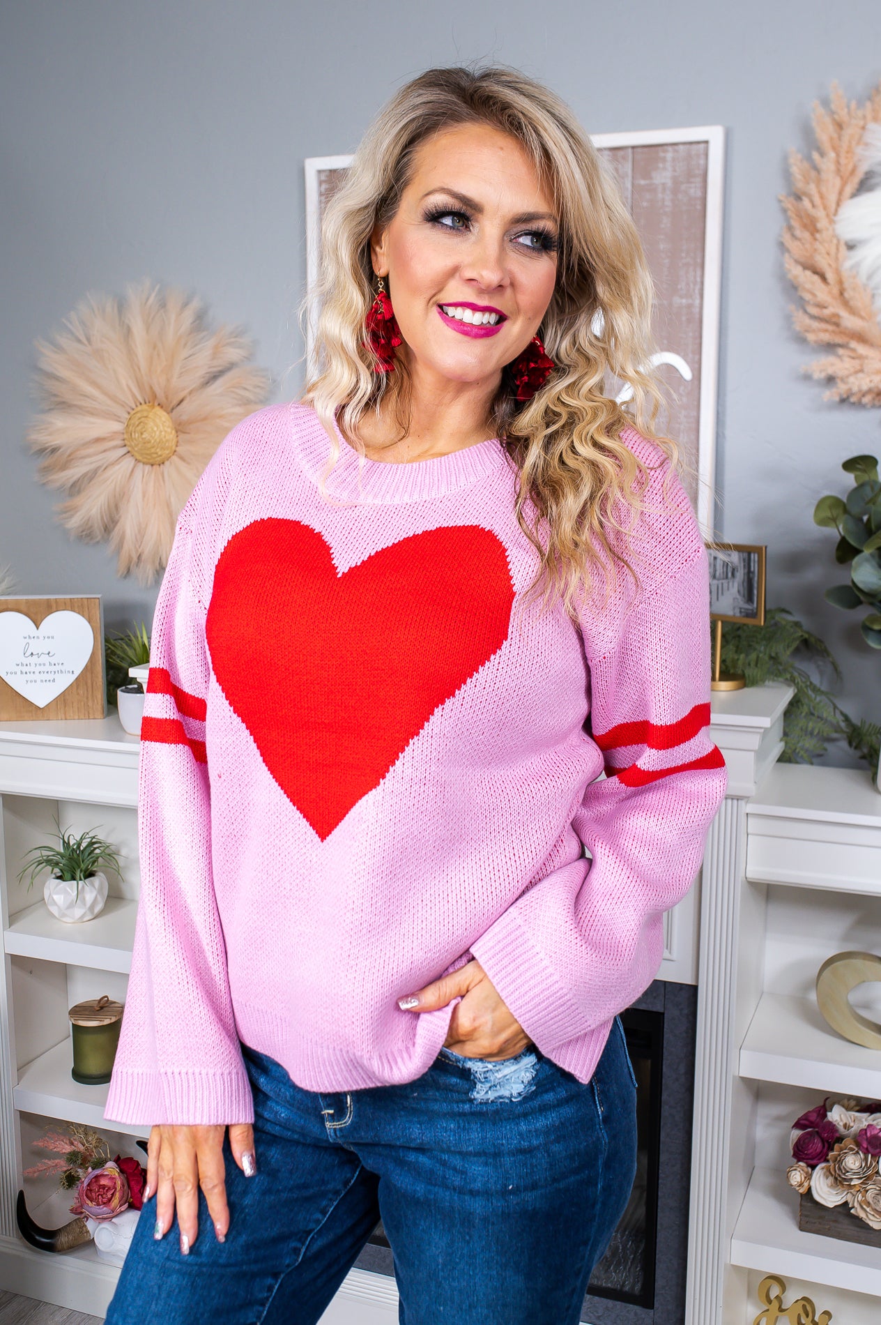 light pink heart sweater