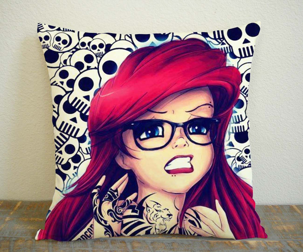 Ariel Little Mermaid Skull Pillow Case, Pillow Decoration, Pillow Cover, 16 x 16 Inch One Side, 16 x 16 Inch Two Side, 18 x 18 Inch One Side, 18 x 18 Inch Two Side, 20 x 20 Inch One Side, 20 x 20 Inch Two Side