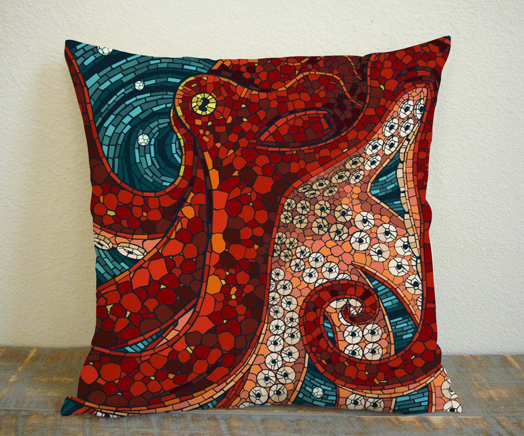 Octopus Mozaic Design Pillow Case, Pillow Decoration, Pillow Cover, 16 x 16 Inch One Side, 16 x 16 Inch Two Side, 18 x 18 Inch One Side, 18 x 18 Inch Two Side, 20 x 20 Inch One Side, 20 x 20 Inch Two Side