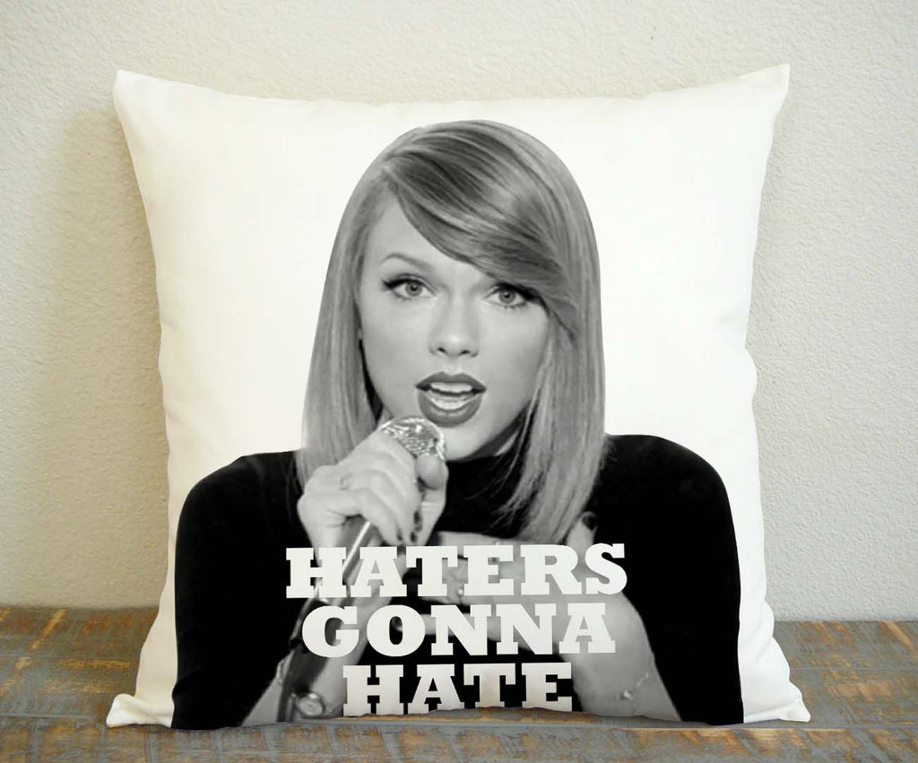 Taylor Swift Haters Gonna Hare Pillow Case, Pillow Decoration, Pillow Cover, 16 x 16 Inch One Side, 16 x 16 Inch Two Side, 18 x 18 Inch One Side, 18 x 18 Inch Two Side, 20 x 20 Inch One Side, 20 x 20 Inch Two Side