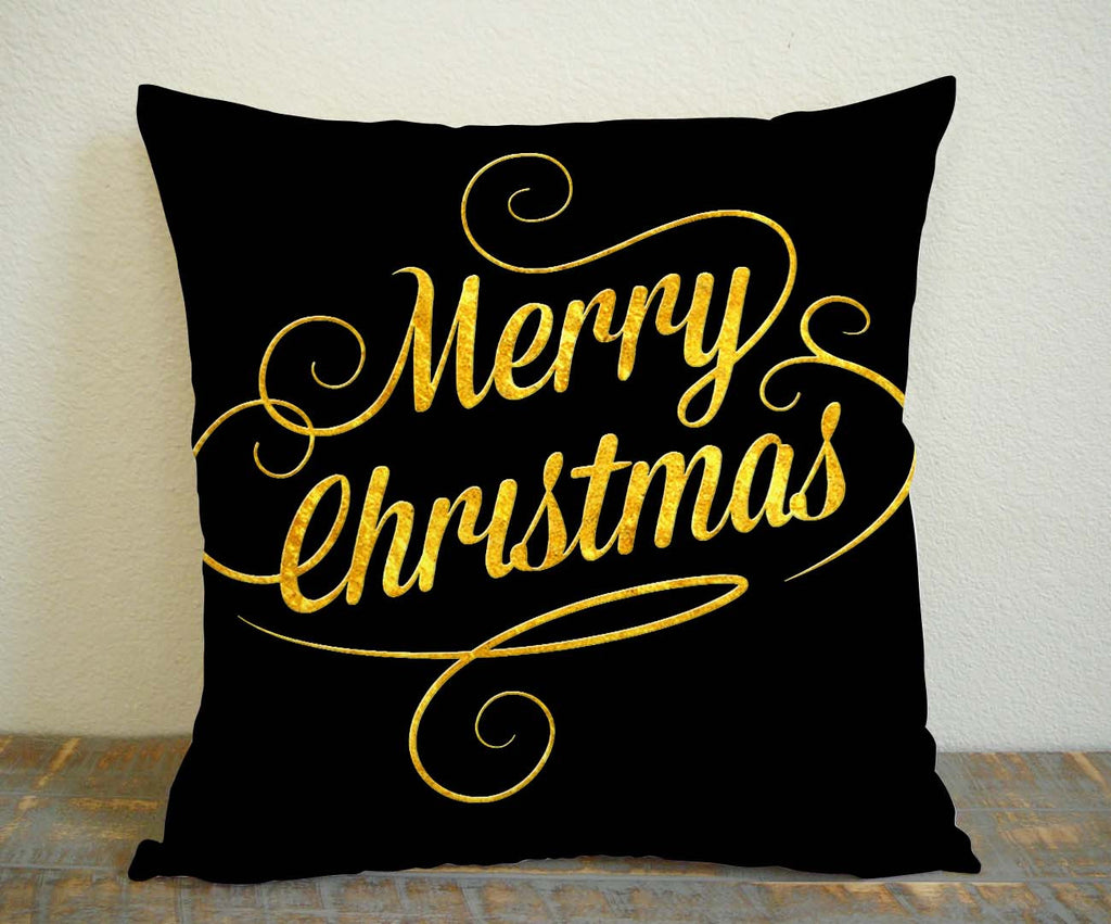Merry Christmas Gold Pillow Case, Pillow Decoration, Pillow Cover, 16 x 16 Inch One Side, 16 x 16 Inch Two Side, 18 x 18 Inch One Side, 18 x 18 Inch Two Side, 20 x 20 Inch One Side, 20 x 20 Inch Two Side