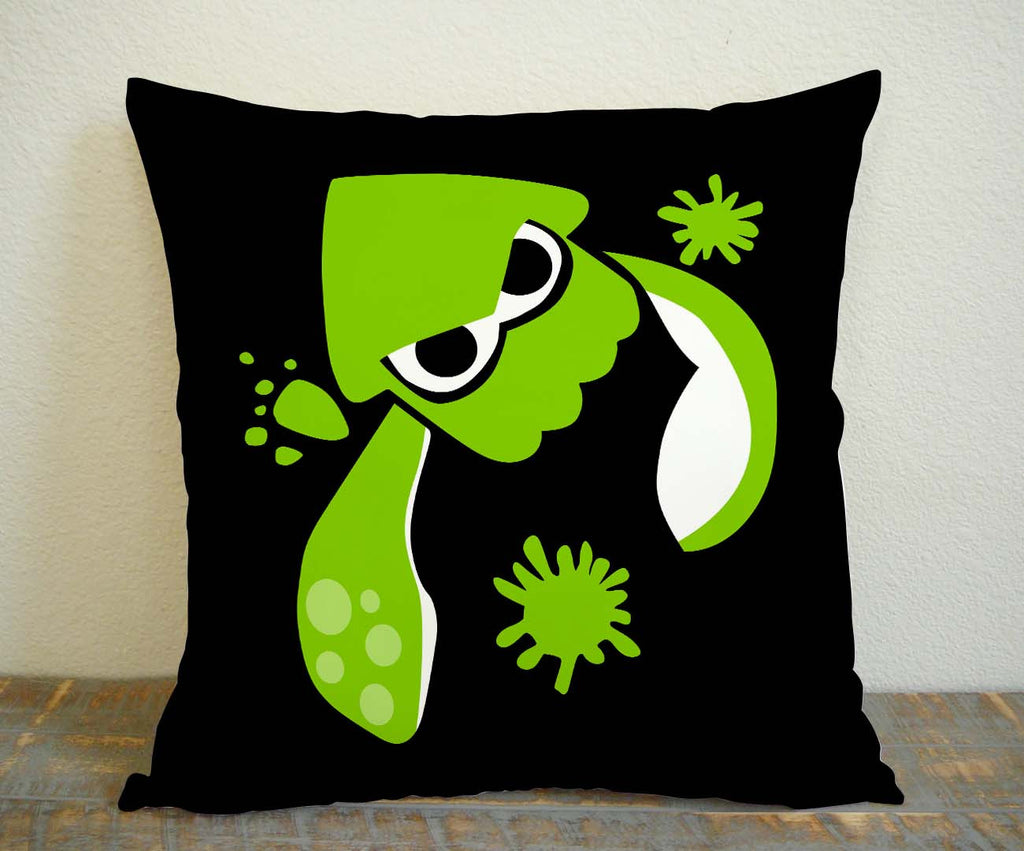 Green Splatoon Inspired Pillow Case, Pillow Decoration, Pillow Cover, 16 x 16 Inch One Side, 16 x 16 Inch Two Side, 18 x 18 Inch One Side, 18 x 18 Inch Two Side, 20 x 20 Inch One Side, 20 x 20 Inch Two Side