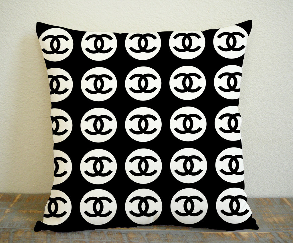 Coco Channel Rounded Pattern Black for Square Pillow Case 16x16 Two Sides, 18x18 Two Sides, 20x20 Two Sides