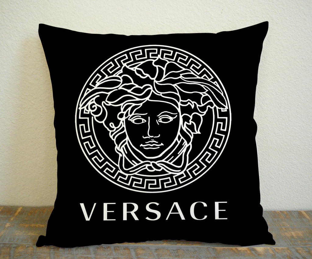 Black Versace Logo for Square Pillow Case 16x16 Two Sides, 18x18 Two Sides, 20x20 Two Sides