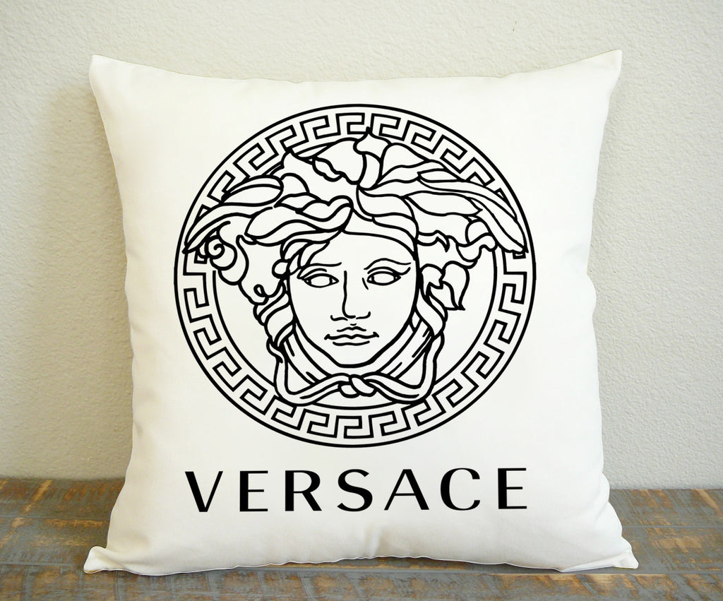 White Versace Logo for Square Pillow Case 16x16 Two Sides, 18x18 Two Sides, 20x20 Two Sides