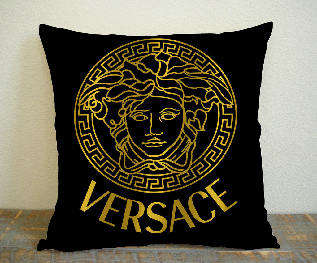 Black Gold Versace Logo for Square Pillow Case 16x16 Two Sides, 18x18 Two Sides, 20x20 Two Sides