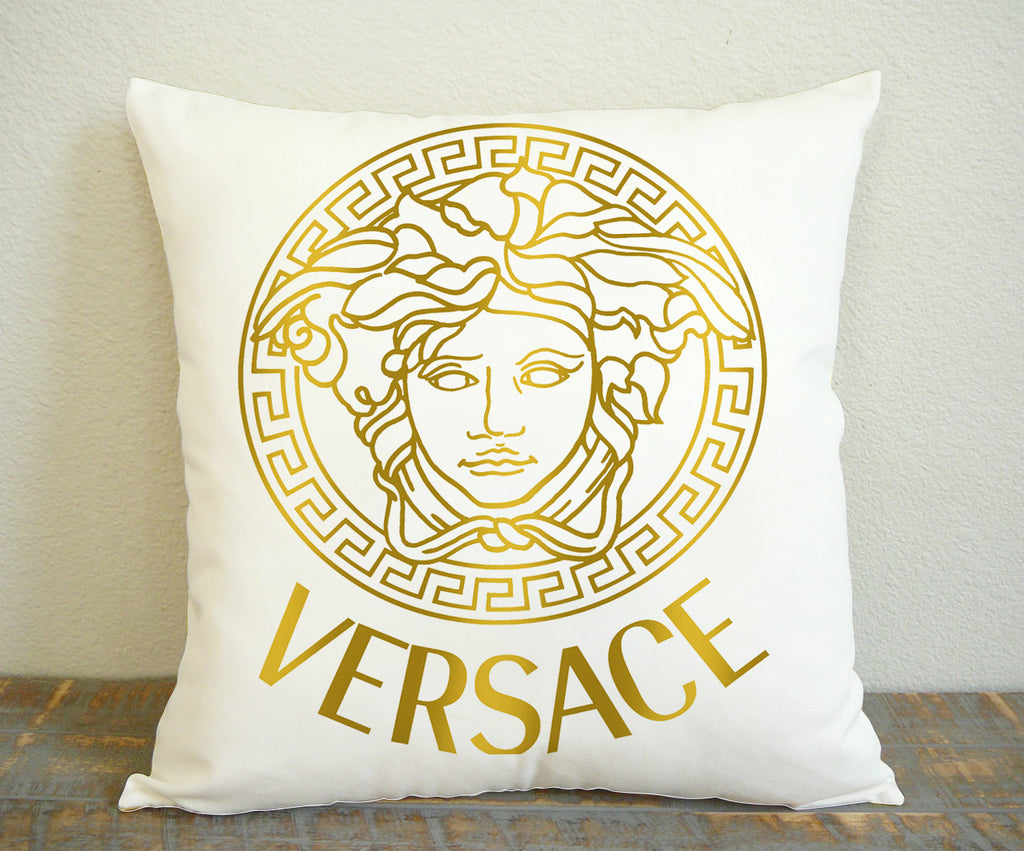 White Gold Versace Logo for Square Pillow Case 16x16 Two Sides, 18x18 Two Sides, 20x20 Two Sides