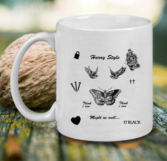 harry style tattoo collage personalized mug