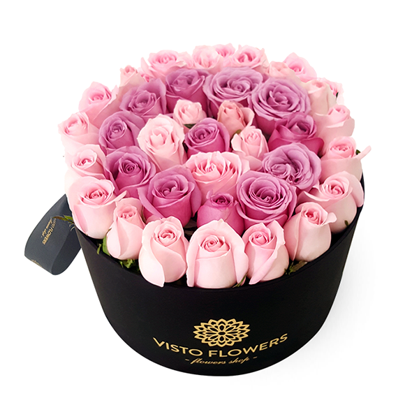 Brutal No pretencioso Egomanía Caja de Rosas Rosa y Lila Redonda Negra – Visto Flowers | Envio de Flores