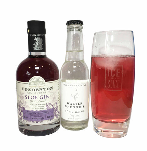 Foxdenton Estate Sloe Gin and Walter Gregor's tonic water and an Ice and a Slice hiball glass