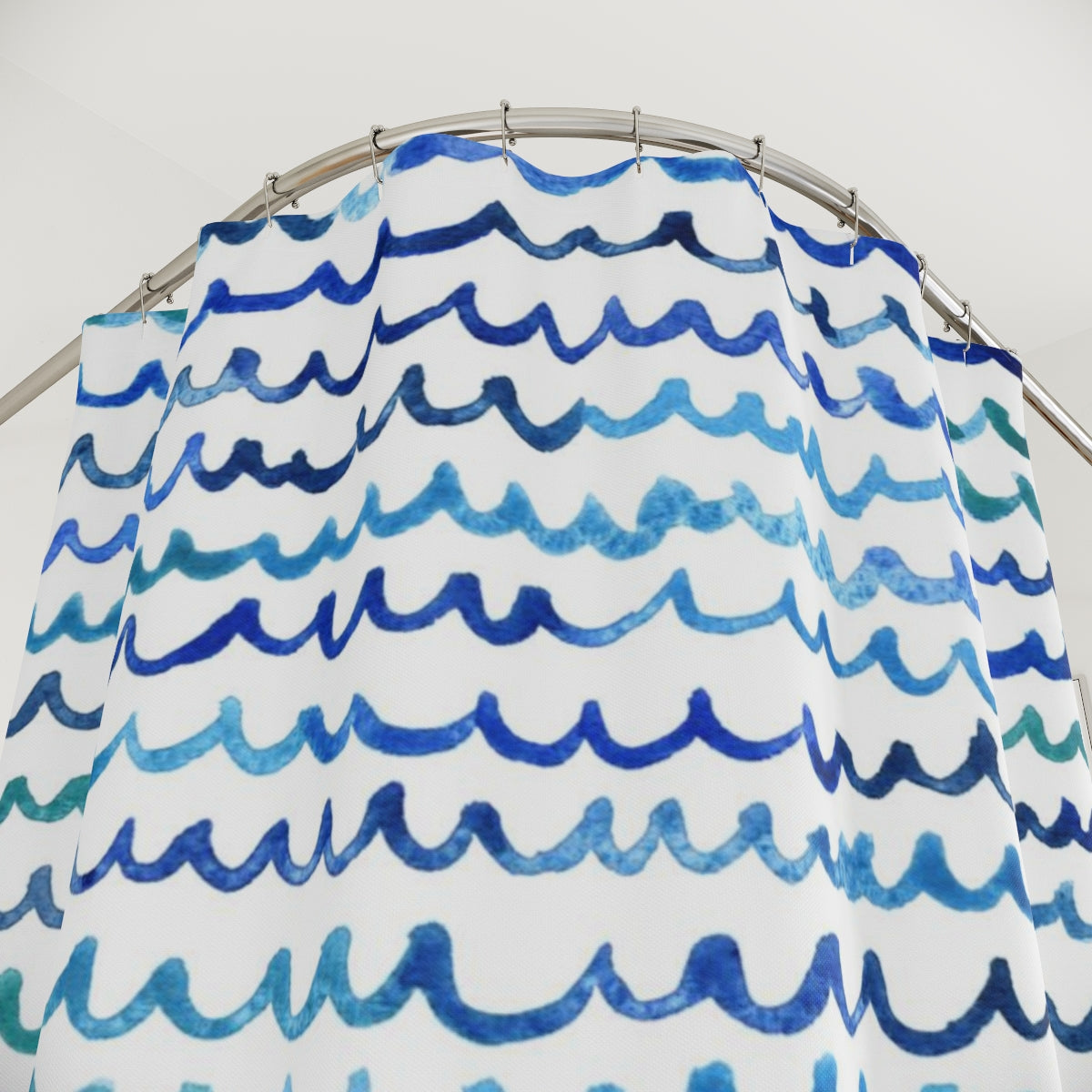 Watercolor Painterly Waves Coastal Shower Curtain