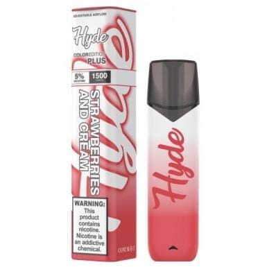 Hyde Color Plus Edition 5.0mL Disposable Pod Vape w/ Adjustable Airflow - 2.5% or 5% Salt Nicotine - Strawberries & Cream (1 Pack)