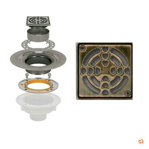 Schluter Kerdi Drain Kit 4 Square Oil Rubbed Bronze Grate - Stainless Steel Flange With 3" Drain Outlet - Qty: 10 - American Fast Floors Schluter Kerdi Drain Kit 4 Square Oil Rubbed Bronze Grate - Stainless Steel Flange With 3" Drain Outlet - Qty: 10 - American Fast Floors