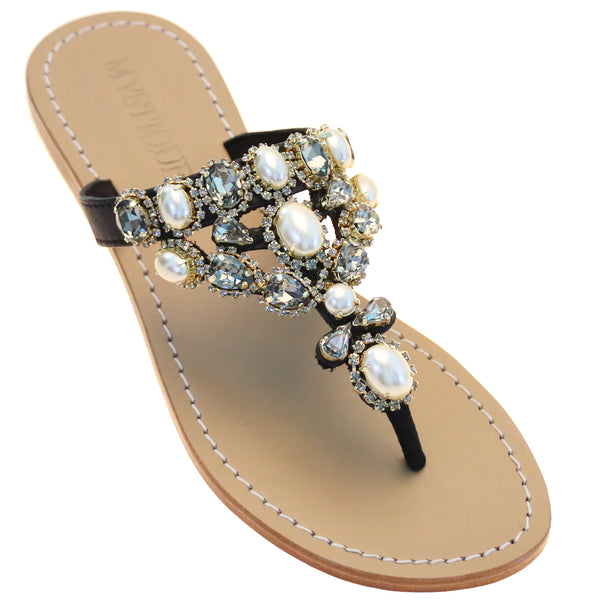 black jeweled sandals