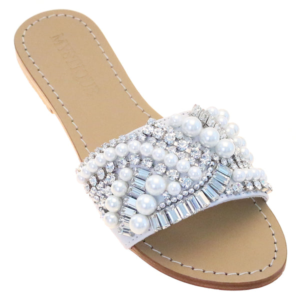 slide sandals with pearls