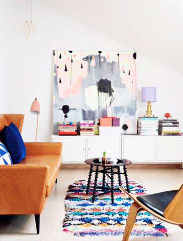 bright moroccan berber rug in styled living room