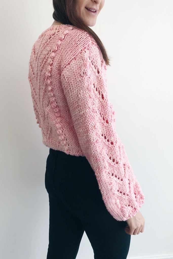 Bobble Tea Sweater chunky knit in pale pink, side on