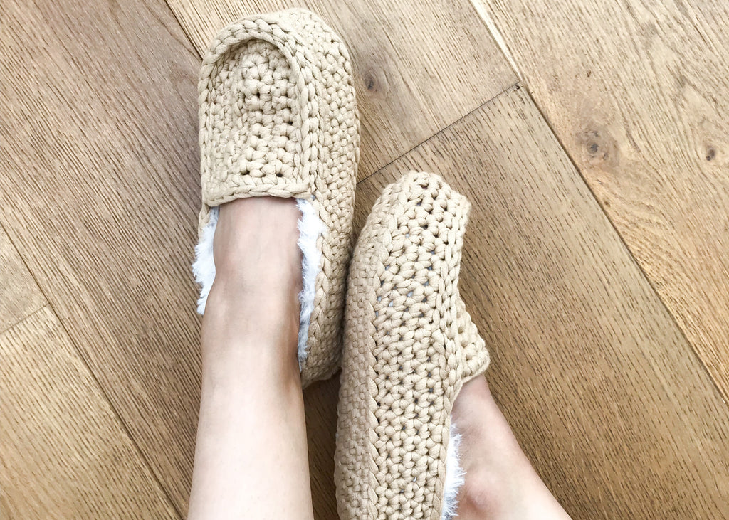 Crochet slippers on feet