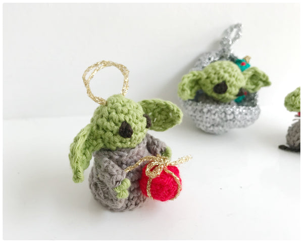 Baby Yoda handmade crochet Christmas tree decorations