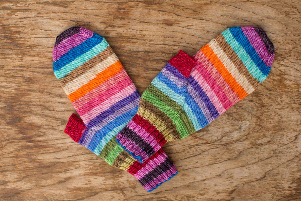 Rainbow mittens! Handmade by the TOM BIHN Ravelry group for the TOM BIHN crew.