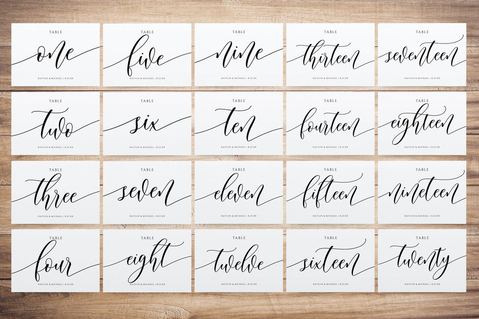 Table Numbers Written Out 5 X 7 Editable Flair Calligraphy Tem