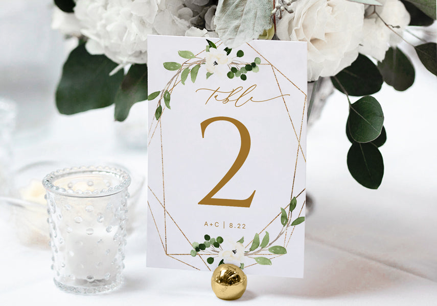 Greenery and Gold Wedding Table Number Template Editable Template 5x7 and 4x6 Instant Download Eucalyptus Table Number Card Lola