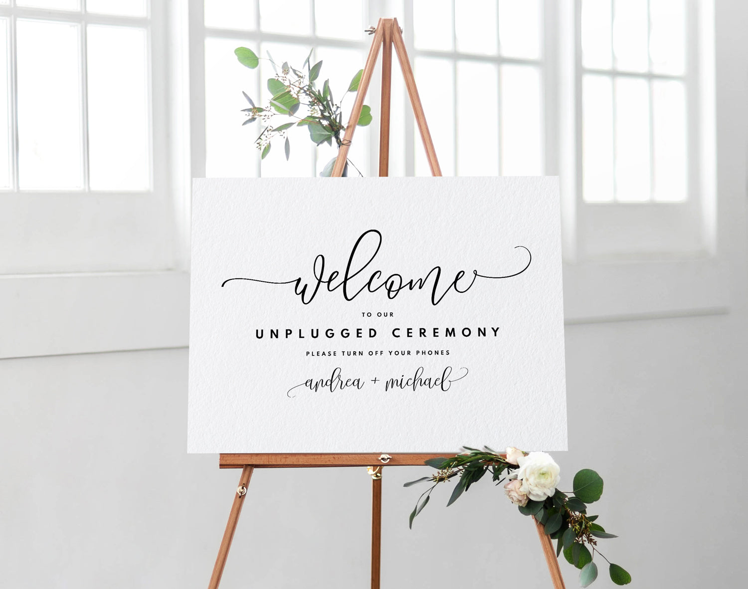 Unplugged Wedding Welcome Sign Poster Bounce Calligraphy (Editable C