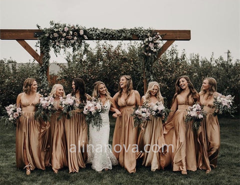 bridesmaid dresses gold