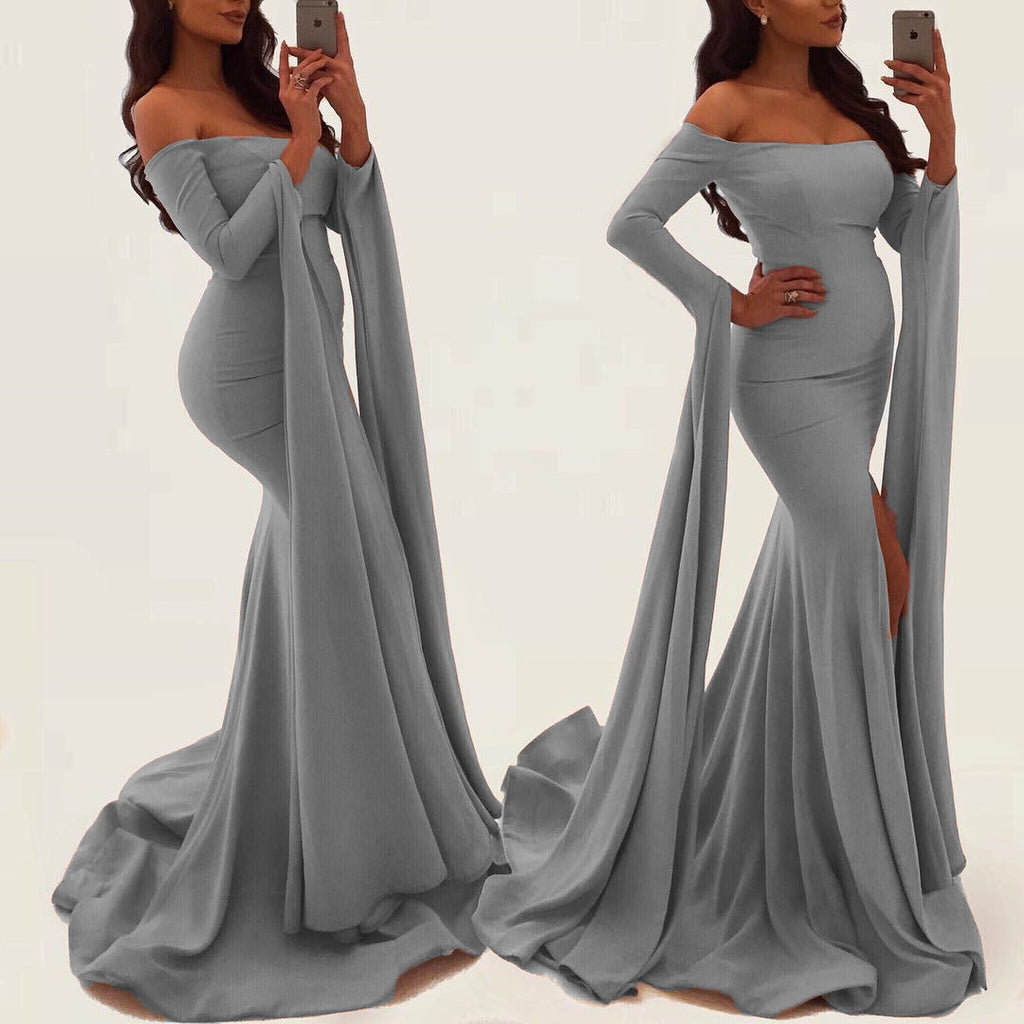 Sexy Off Shoulder Long Sleeves Mermaid Evening Gowns 2018 Prom Dress Alinanova 3559