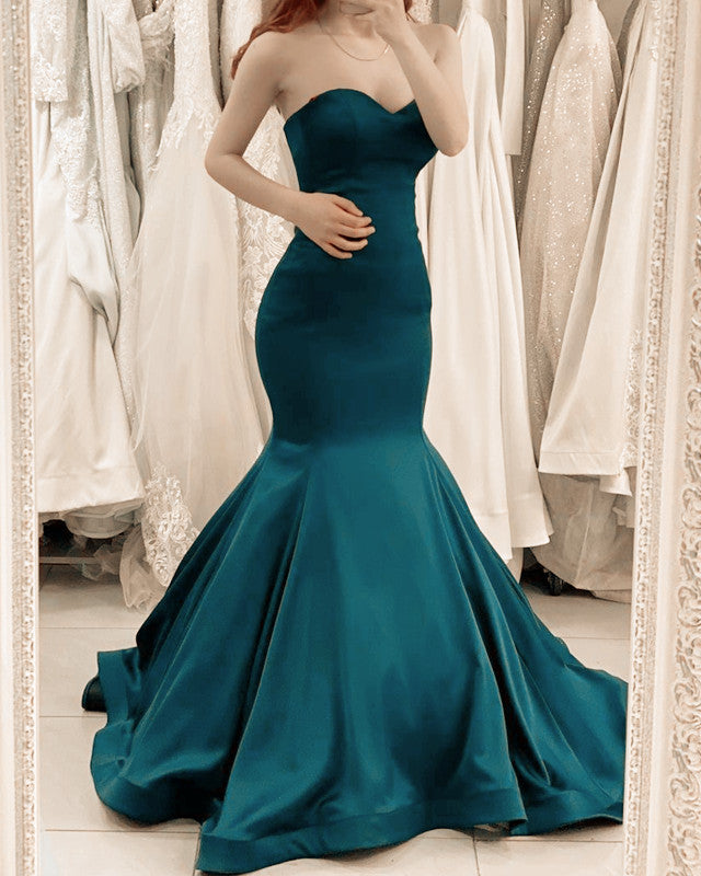 Emerald Green Prom Dresses Long Satin Open Back Formal Evening Gownsn Alinanova 0692