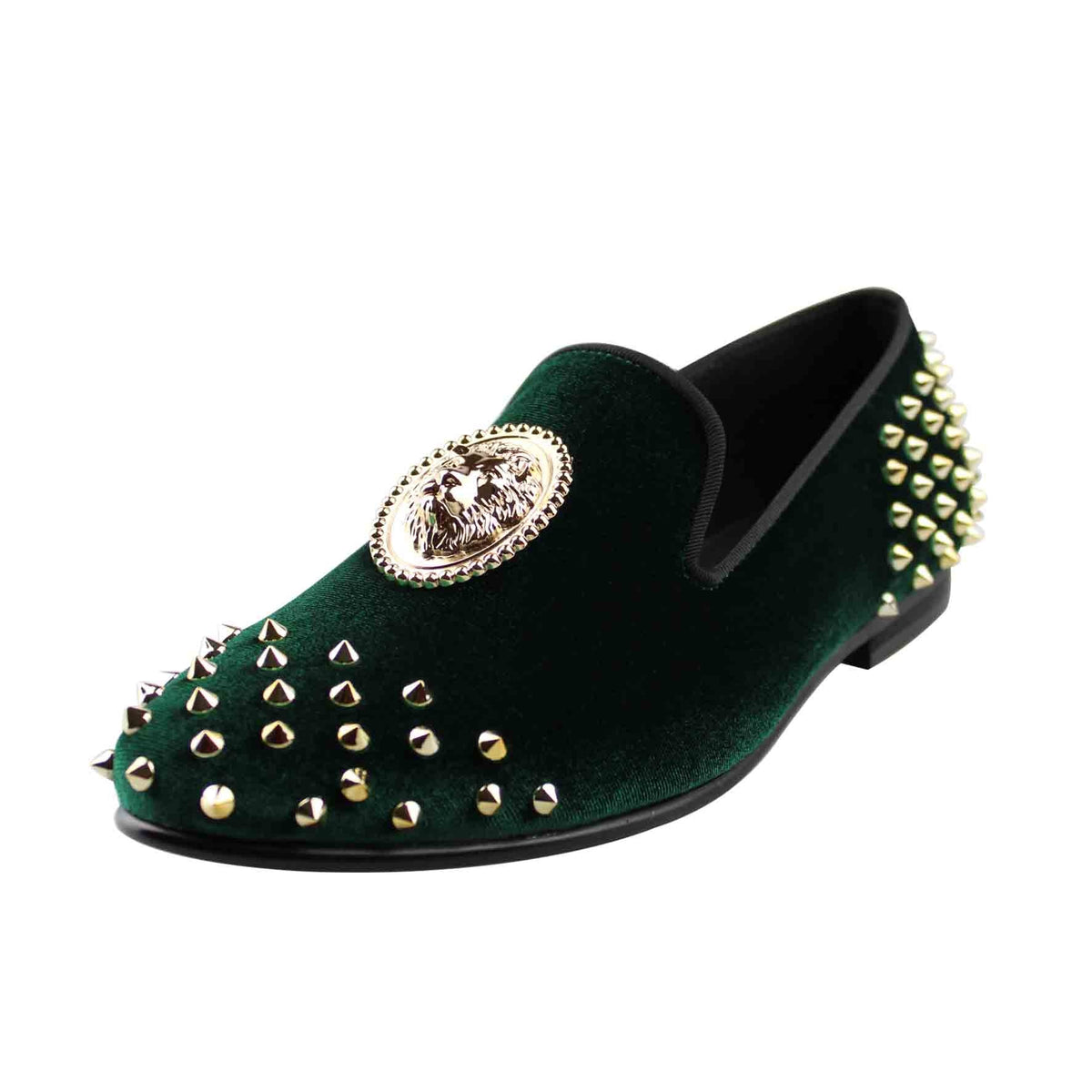 green spike loafers