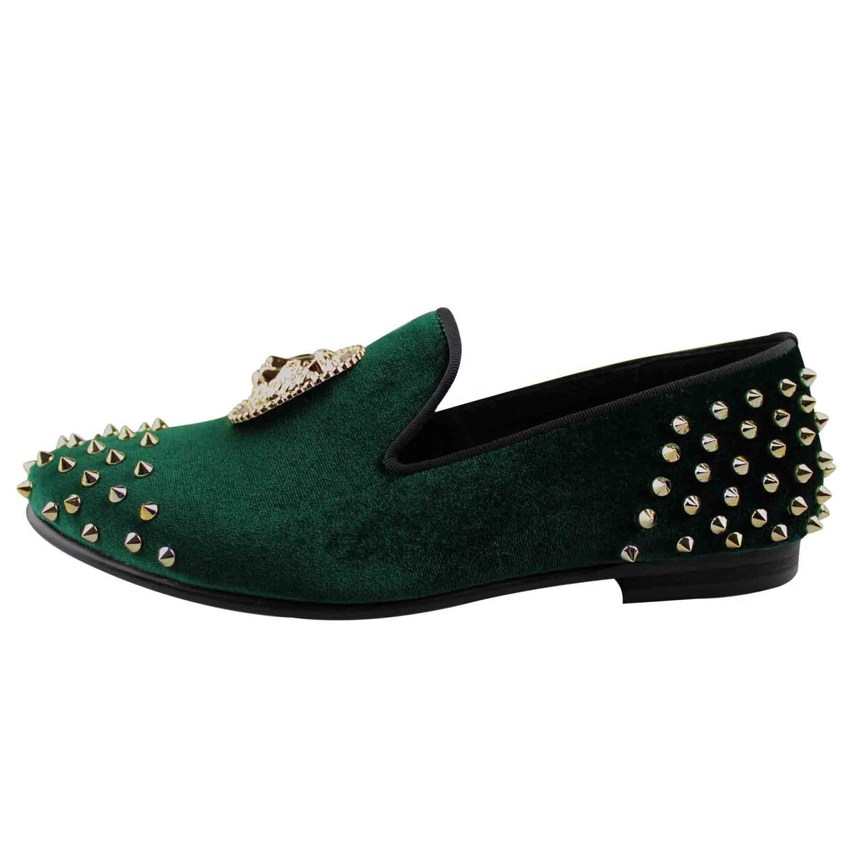 green spike loafers