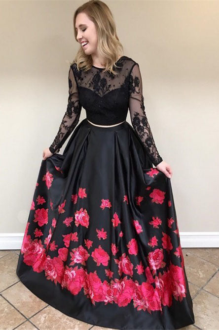 black and floral prom dress