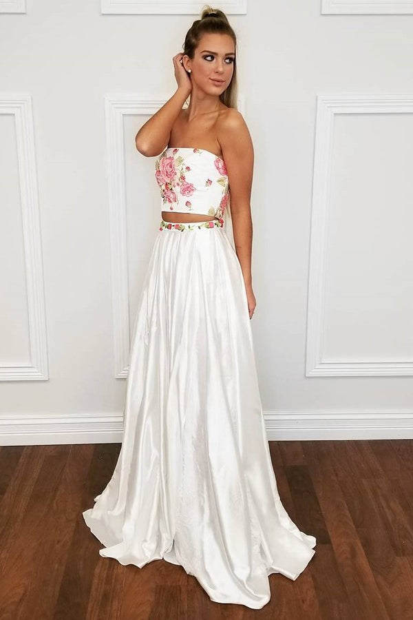 strapless white prom dress