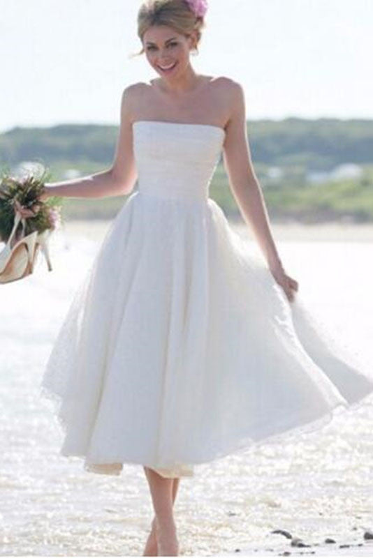 a line tea length wedding dresses