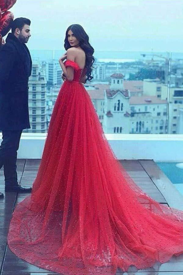 long red tulle dress