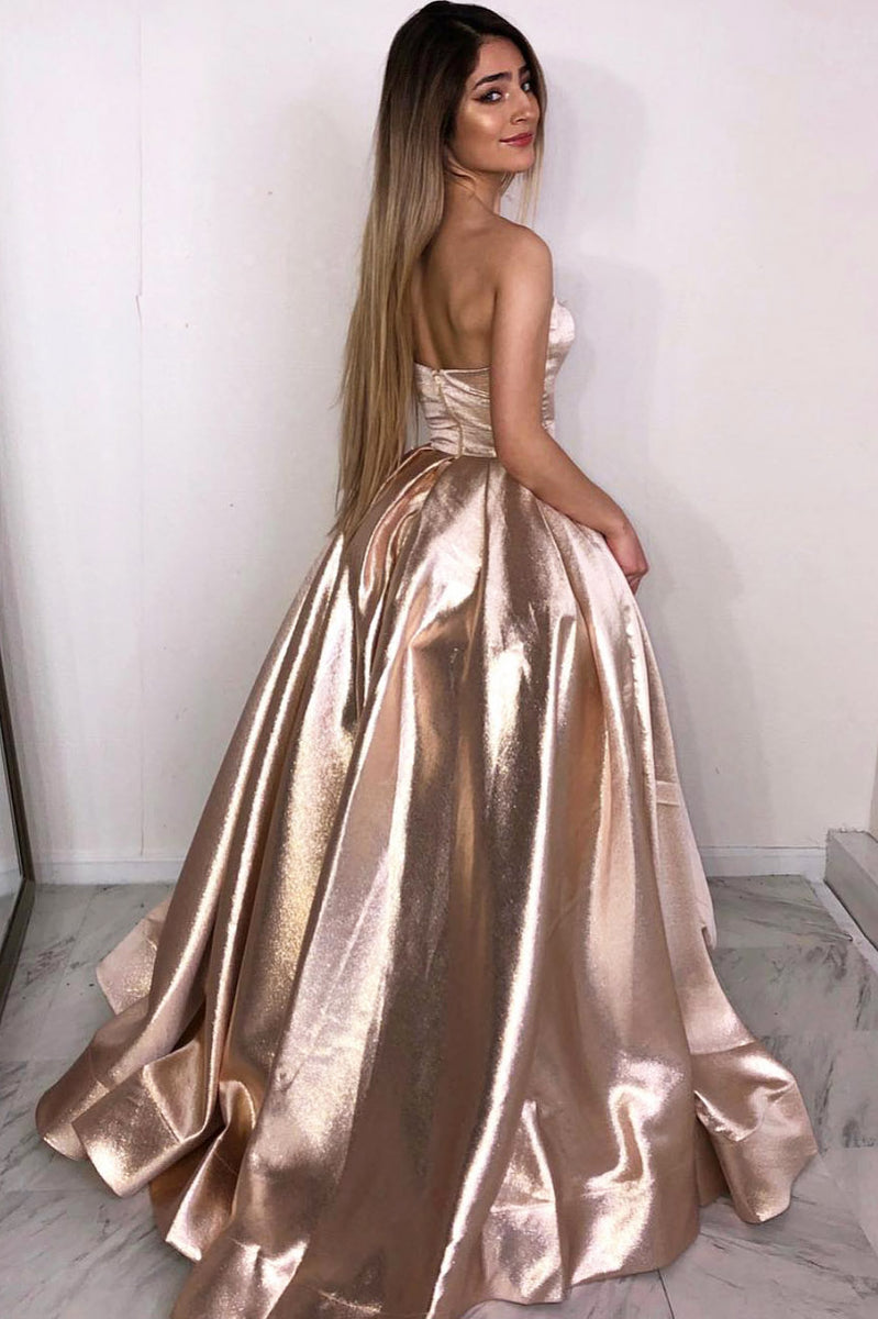 Strapless Rose Gold A Line Long Simple Prom Dress Okk86 Okdresses 