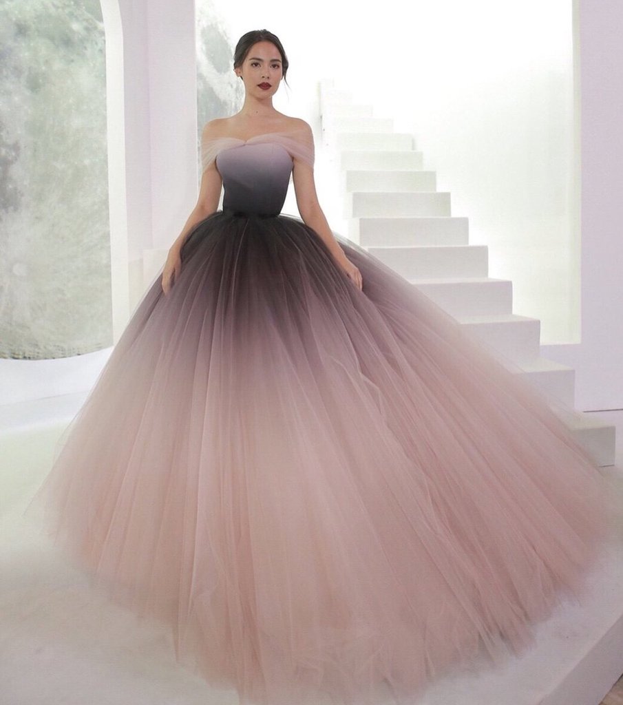 Off-the-shoulder Ombre Ball Gown Prom 