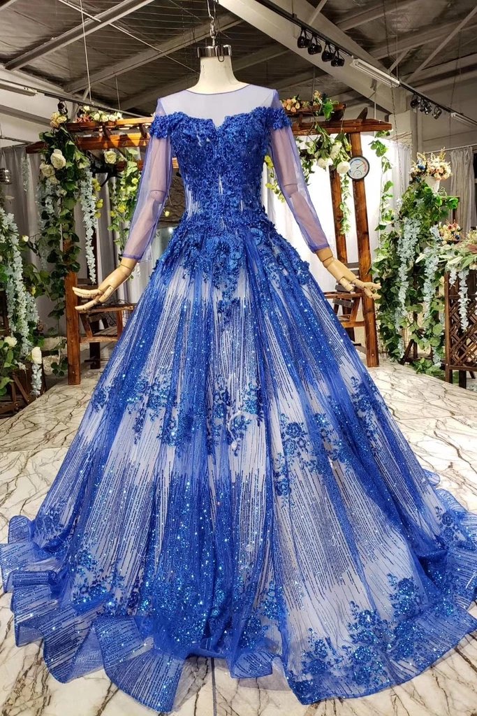 long sleeve prom dresses royal blue